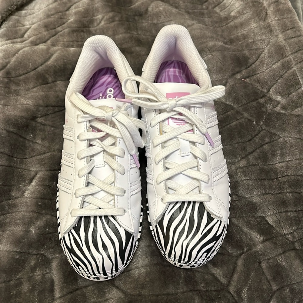Adidas Superstar Zebra and Lilac Sneakers